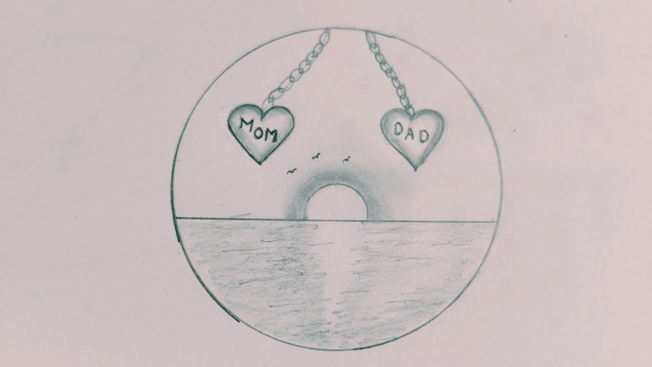 Circle drawing of Mom and Dad hearts ll pencil drawing. - YouTube