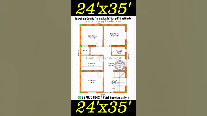 24 x 35 Duplex House Plan with 3 bedrooms design #shorts #youtubeshorts