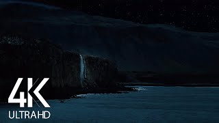 Waterfall and Ocean Waves Sounds for Sleep - 4K Icelandic Coastline - 8 HOURS Dark Version - Part #5