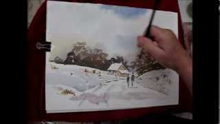 watercolor painting scenes paint winter snow watercolour christmas scene simple loose landscape owen alan paintings tutorial tutorials lessons acrylic easy