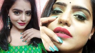 Rakhi 2020 Makeup look |आसान सा  राखी मेकअप Green smokey eyes, Red lipstick , Simple Makeup tutorial