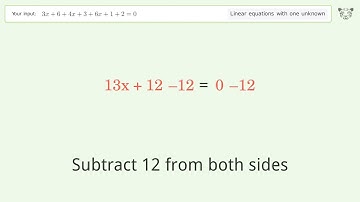 Solve 3x+6+4x+3+6x+1+2=0: Linear Equation Video Solution | Tiger Algebra