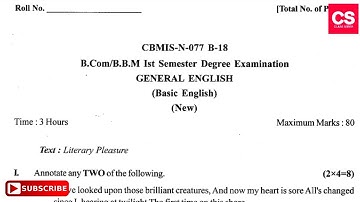 B.Com 1st Semester General English Degree Examination Gulbarga University Question Paper-Class Serie