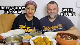 BEEF CURRY WITH TARO ROOTS SHAN KA PAN  THONGBA/OKRA EROMBA/FRESH SALAD/RECIPE/TANGKHUL MUKBANG