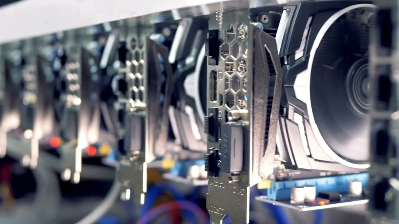 VideoVault Stock Video: GPU mining rig of cryptocurrencies in use close-up