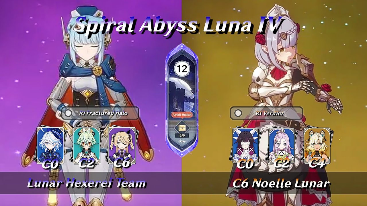 Lunar Hexerei Team & C6 Noelle Lunar Spiral Abyss Luna 4b Floor 12 Full Star | Genshin Impact