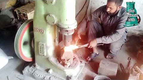 Big piece of iron convert to chisel //hot iron hammering on forging hammer // Real blacksmith skills