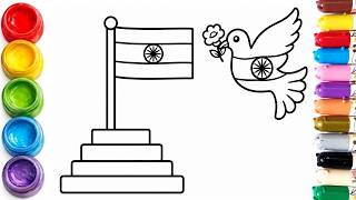 Indian Flag and Flying Dove Coloring Page Independence Day Coloring Activity for Kids