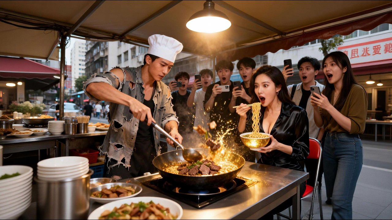 窮小夥賣天價牛肉麵，五萬美元一碗竟被美艷總裁全部買下，殊不知小夥竟是隱退三年的食神，總裁只吃一口就被完全征服，當場就要嫁給小夥！#男頻 #短劇 #窮小子 #女總裁 #逆襲