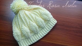 Gorro con hojas en relieve crochet photo 1