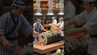 Miniature Sushi Chefs Crafting a Giant Sushi Roll #sushi #AIStorytelling #aistory