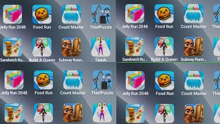 Jelly Run 2048,Food Run, Count Master, Thief Puzzle, Sandwich Runner, Build a queen, Subway Runner