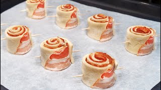 Appetizer in 5 minutes! Simpler than you imagine! Puff pastry and bacon!