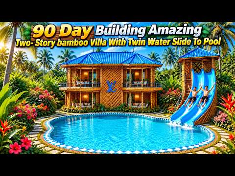 90 Day Building Amazing Two Story Bamboo Villa With Twin Water Slides to Pool