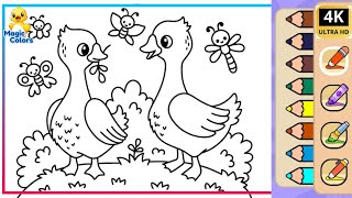 How to Colors with Cute Farm Animal, Goose | Swan | Chicken | Magic Colors