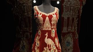 temple work with peacock design on red Gown @GOL K DESIGN