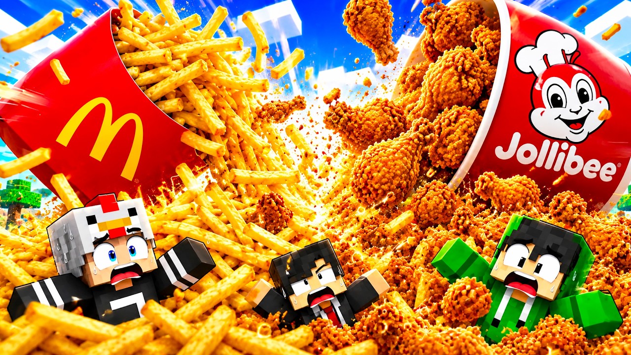 JOLLIBEE vs MCDONALDS Tsunami RISES EVERY MINUTE in MINECRAFT | Full Movie