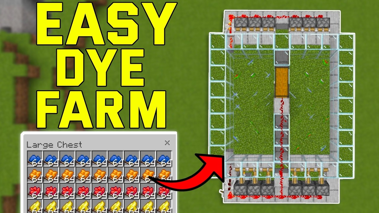 Простая ферма красителей для Minecraft Bedrock 1.21+ (Bedrock, MCPE, PS4, Xbox)