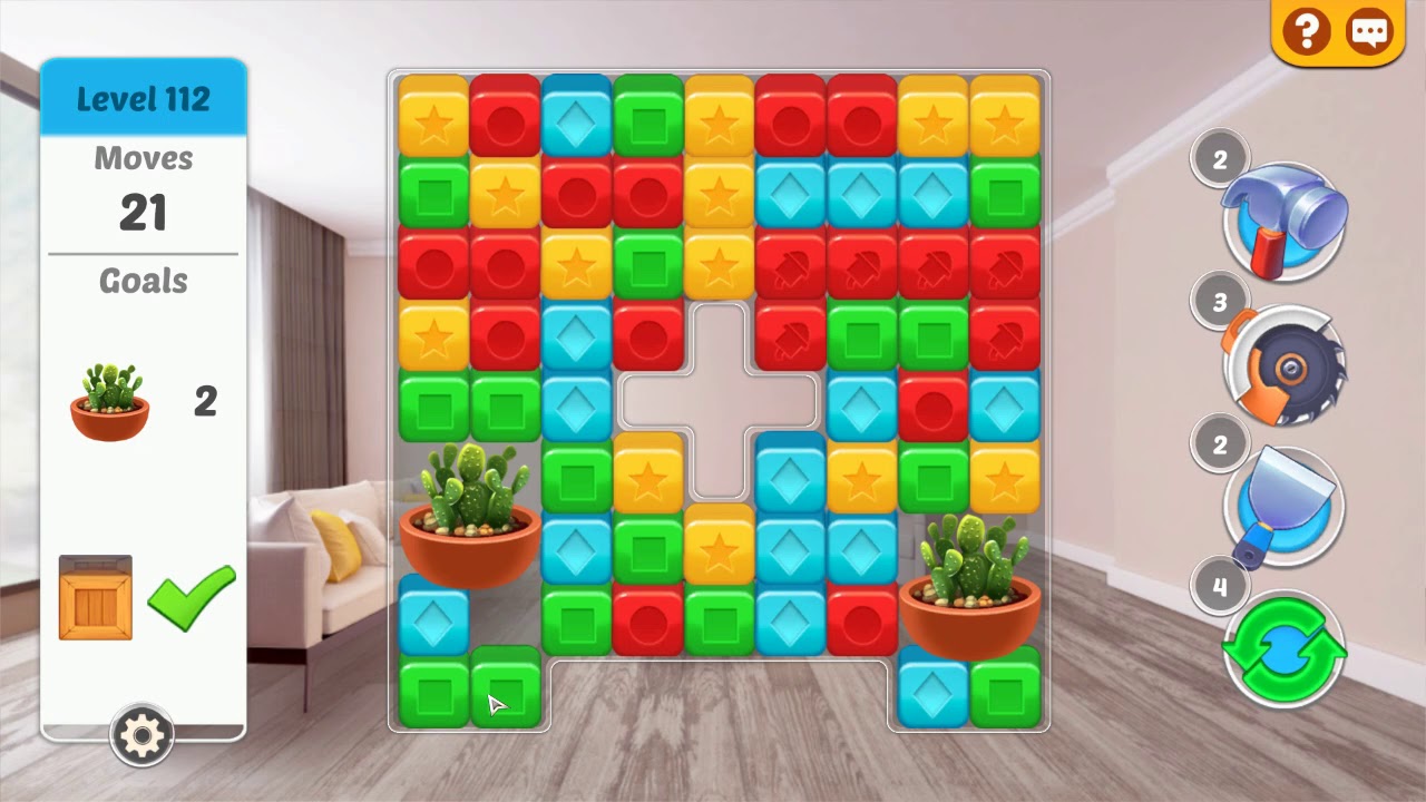 Home Designer Makeover Blast Level 112 No Boosters Youtube