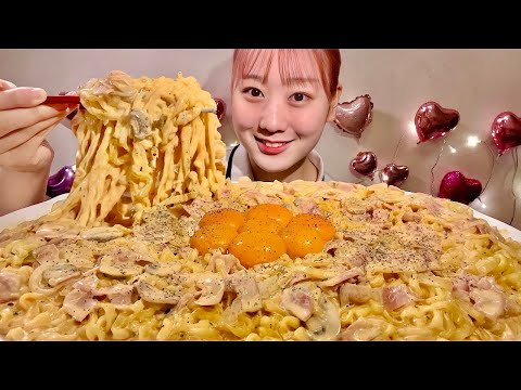 ASMR カルボナーラ風プルダックポックンミョン【日本語字幕】【咀嚼音/ Mukbang/ Eating Sounds】