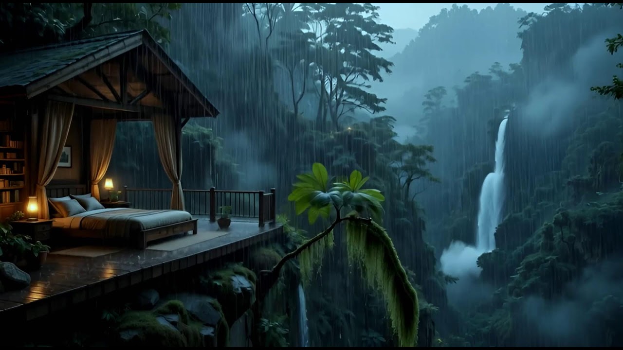 Heavy Rain Sounds for Deep Sleep ⛈️ Peaceful Forest Cabin Ambience All Night