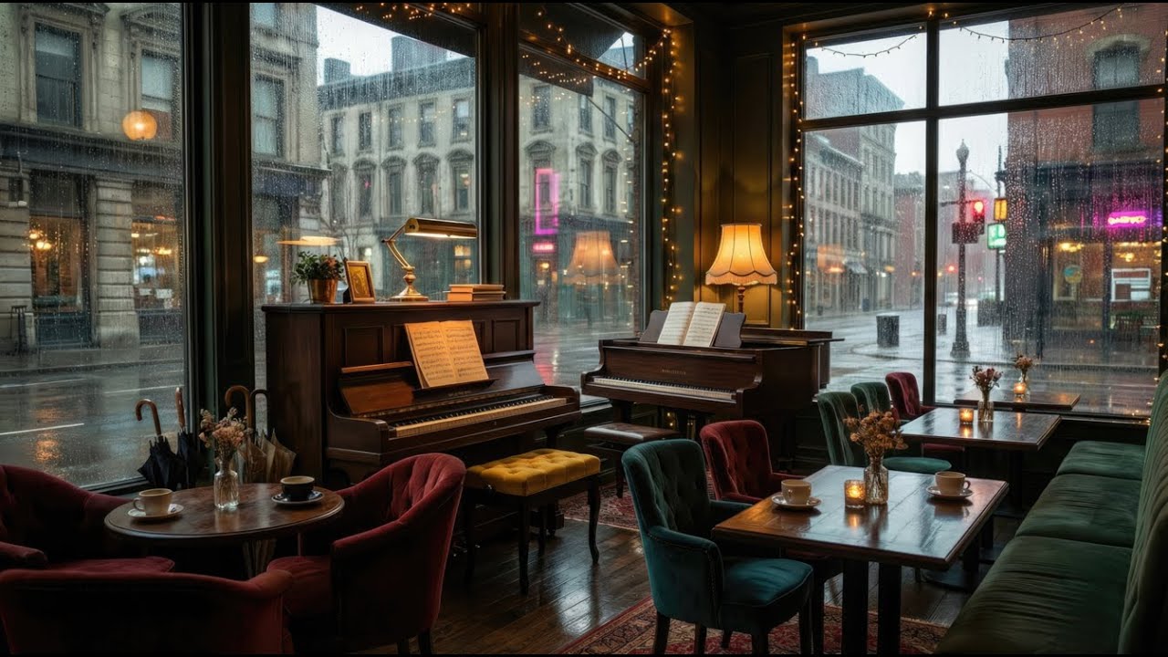 Quiet Piano Rain Cafe Scene Instrumental for Focus, Study, Cozy Coffee and Peaceful Sleep