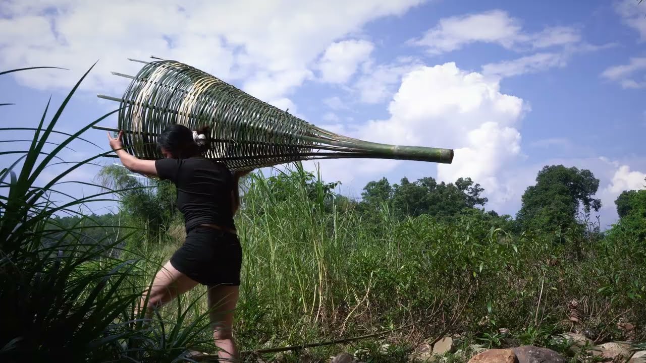 how to make a large bamboo cage to trap fish, make a fish trap cage