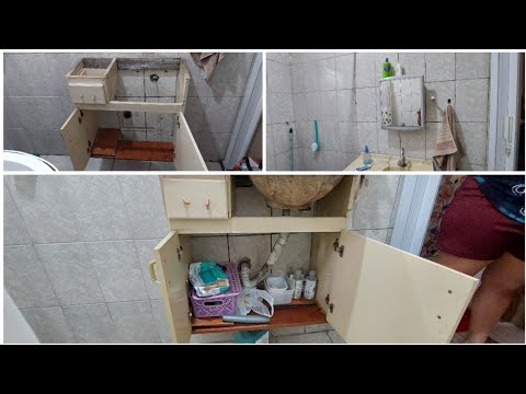 Idéias Bem simples que usei para Transformar esse banheiro Usei Restos de ármario de cozinha