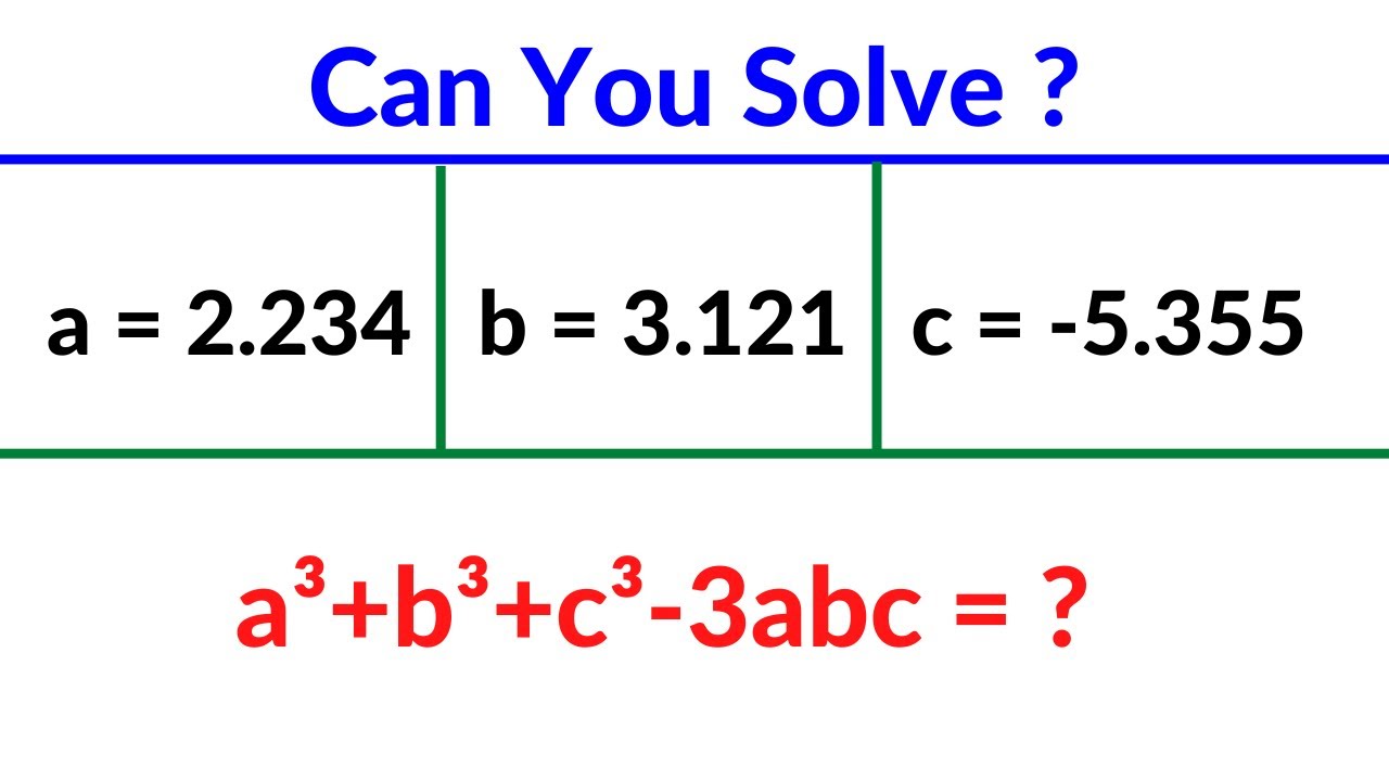 Calculators Not Allowed | a = 2.234 , b = 3.121 , c = -5.355 , a^3 + b^3 + c^3 - 3abc = ?