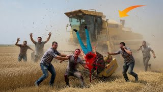 Dangerous Machine Accident in Village FarmWheat Harvest Turned Into ShockingAccident