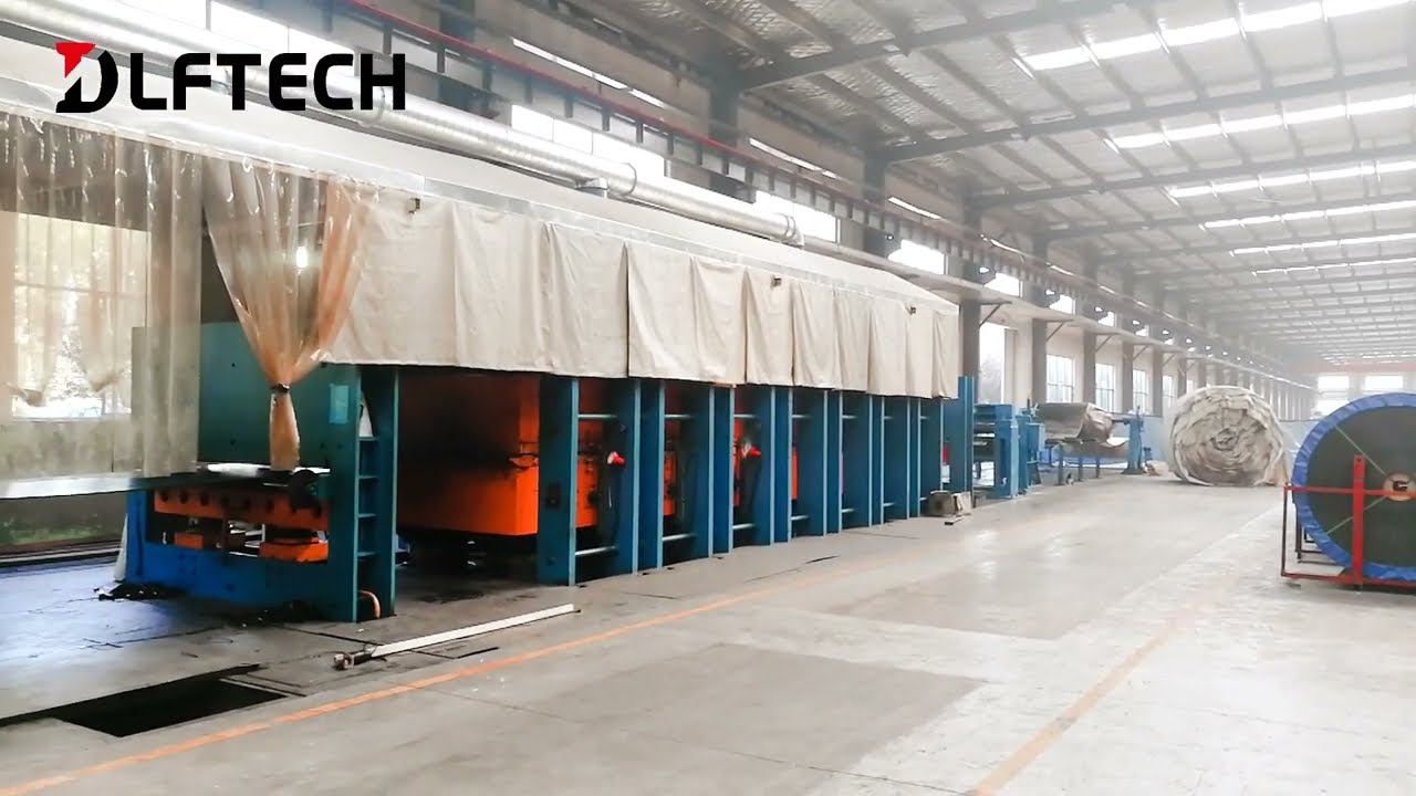 Curing press line for fabric cord rubber conveyor belt
