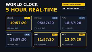 5 HOUR World Clock with Seconds | 12 Global Time Zones for Study, Focus & Work 🌍