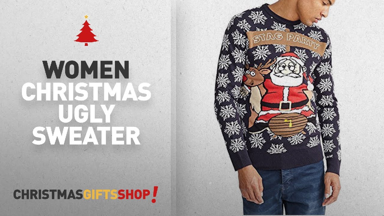 Top 10 Christmas Ugly Sweater For Women: 3 Santas Partying Santa Ugly Christmas Sweater, Navy, Small