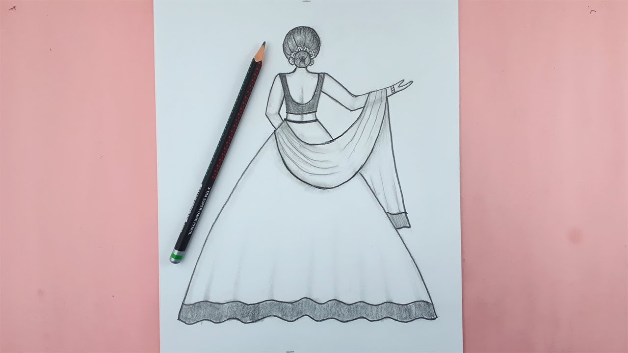 How to Draw a Girl in Beautiful Traditional Dress with Bun Hairstyle || Girl drawing for beginner