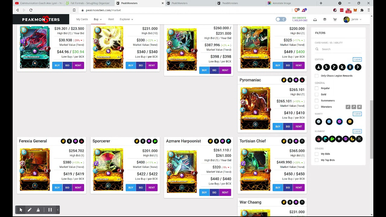 Buying $2500 of Untamed Silver level Splinterlands NFTs and putting in some bids