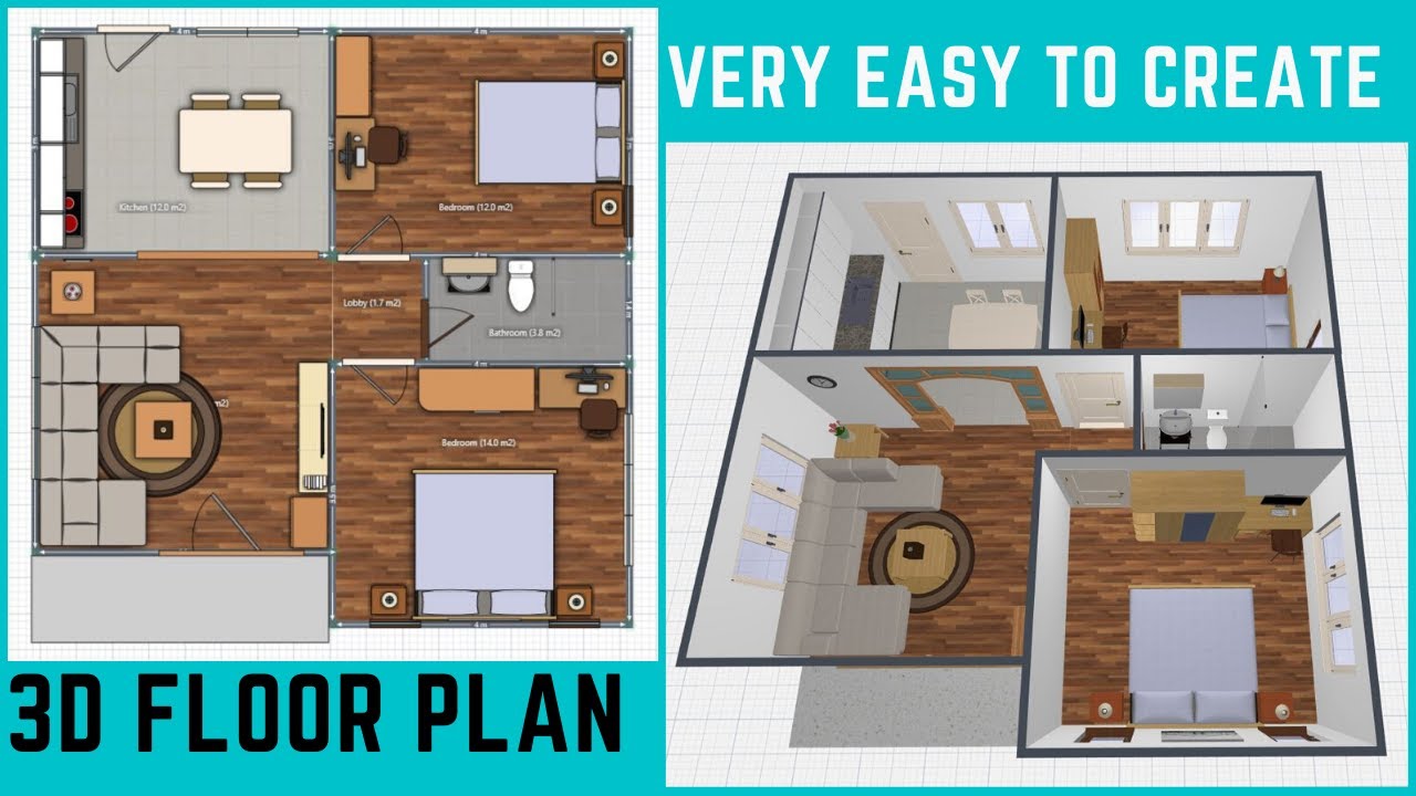 Very easy to create 3D floor plan home 8 x 8 meter/ Watch