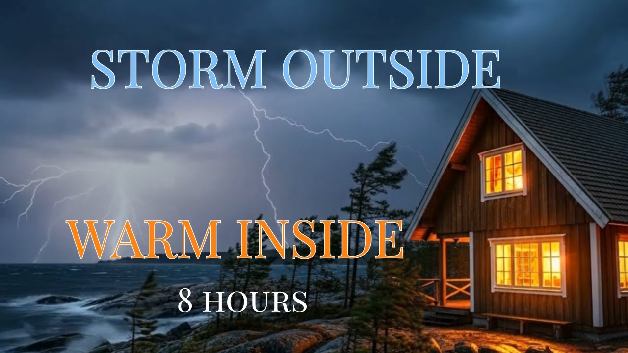 Extreme Winter Storm at the Coastal Cabin | 8 Hours of Ocean Waves, Blizzard & Fireplace Sounds