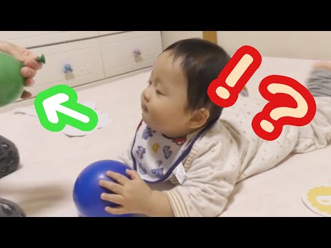 風船で遊ばれる赤ちゃん～生後９ヵ月～