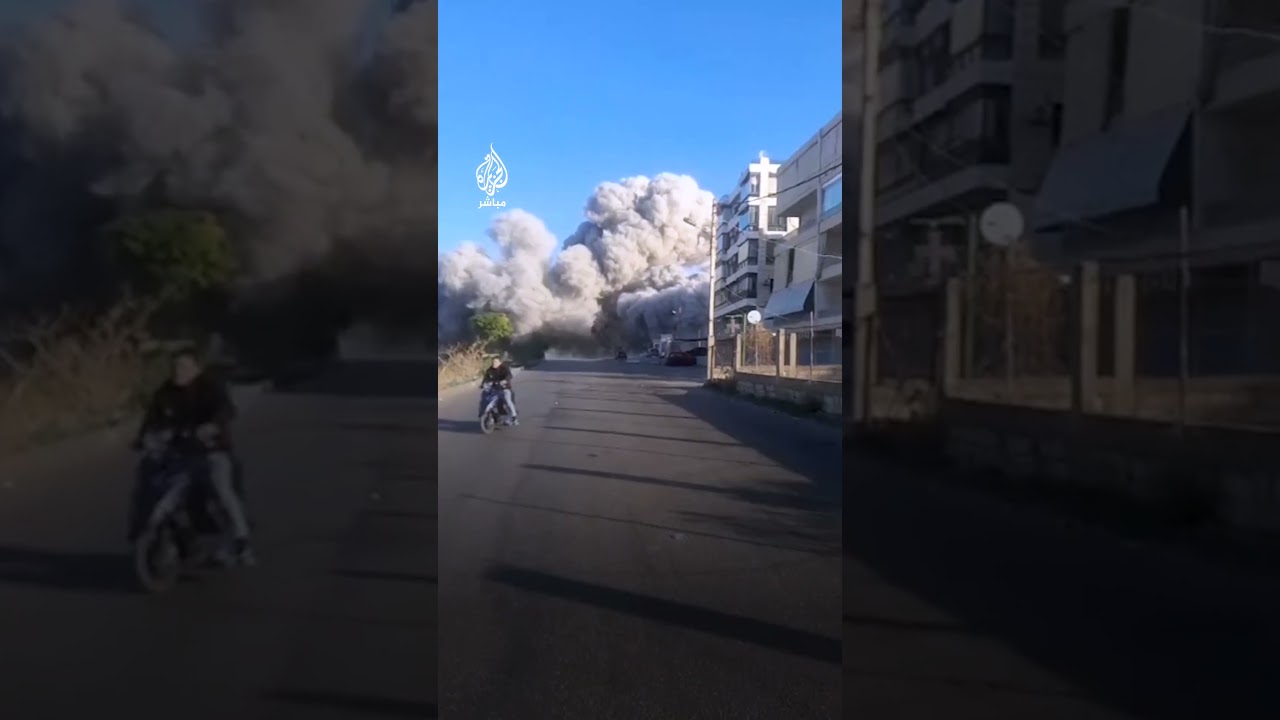لحظة استهداف الطيران الإسرائيلي بغارة عنيفة محيط مستشفى السان جورج في الضاحية الجنوبية لبيروت