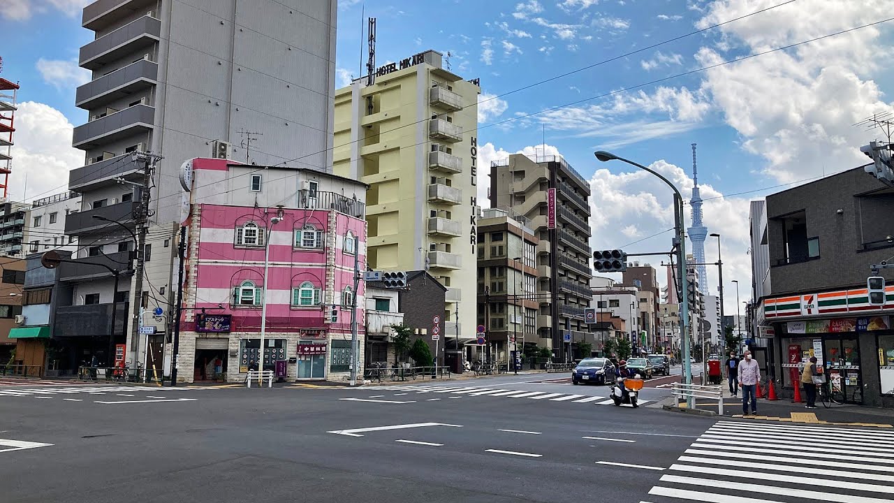泪橋 交差点 ピンクの建物 交心 交友 00年頃 交友 アサヒ通り 桜 いろは会 東京スカイツリー 都バス 南千住 山谷 Iphone Se Youtube