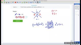 IXL Algebra 1 AA4 Factoring Quadratics with Leading Coefficients 1