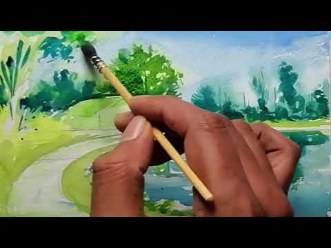 كيفية الرسم بالالوان المائية للمبتدئين / رسم منظر طبيعي سهل جميل