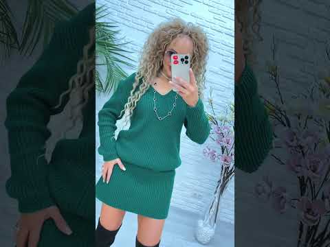 Жіночий модний костюм "Белла" пряжа - кофта і спідниця міні на кожен день (Onesize (44-50)), Трава, видео 1