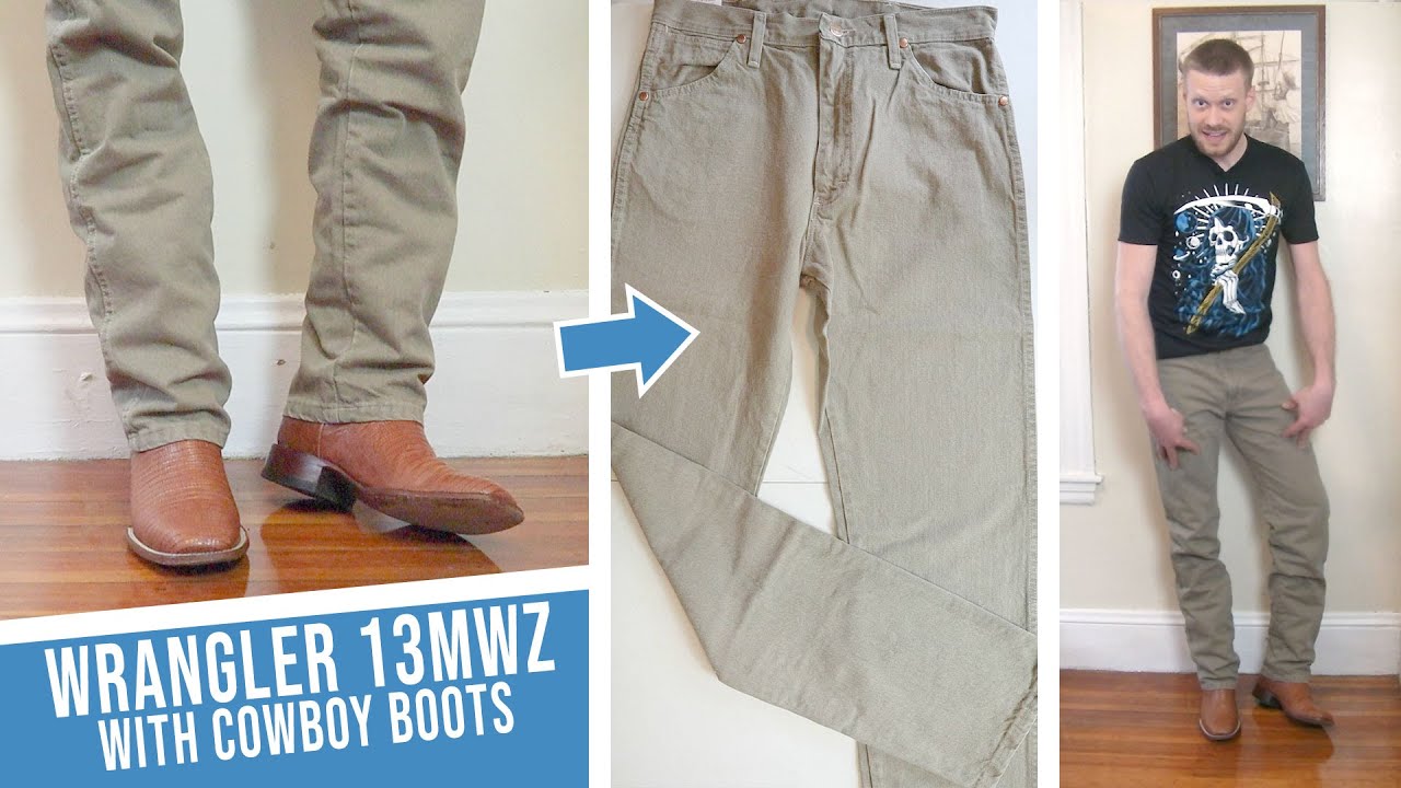 How Wrangler Retro Slim Straight Jeans Fit with Cowboy Boots - YouTube