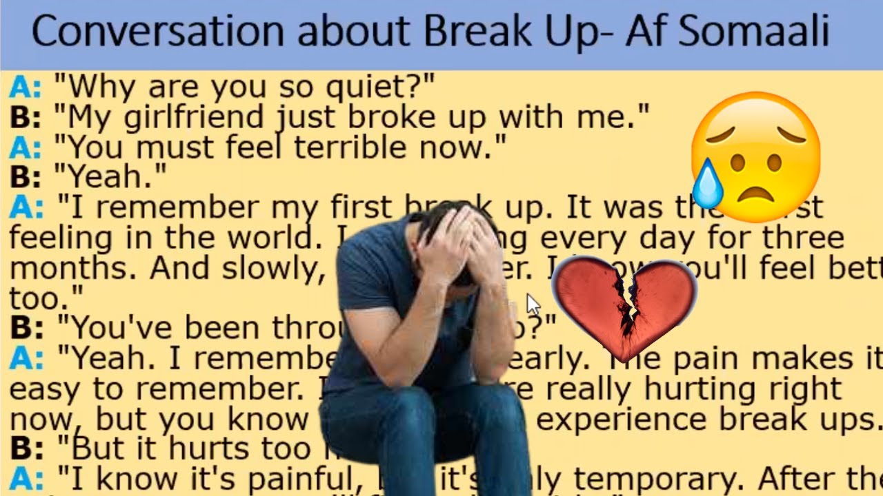 Ku Baro Luuqada Englishka af Somaali- Conversation about BREAK UP !! 💔😥💔😭❓