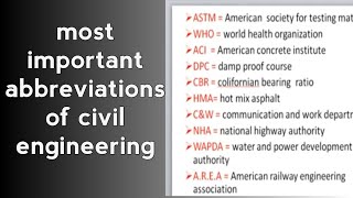 very useful civil engineering abbreviation ||abbreviation of civil engineering || abbreviation