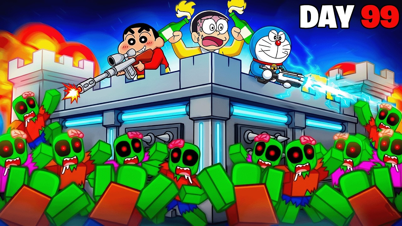 Shinchan Survived 100 Days in Zombies Arena! - YouTube