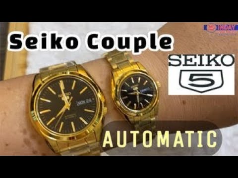 Seiko automatic couple gold watch SYMK22K1 and SNKL50K1 - YouTube