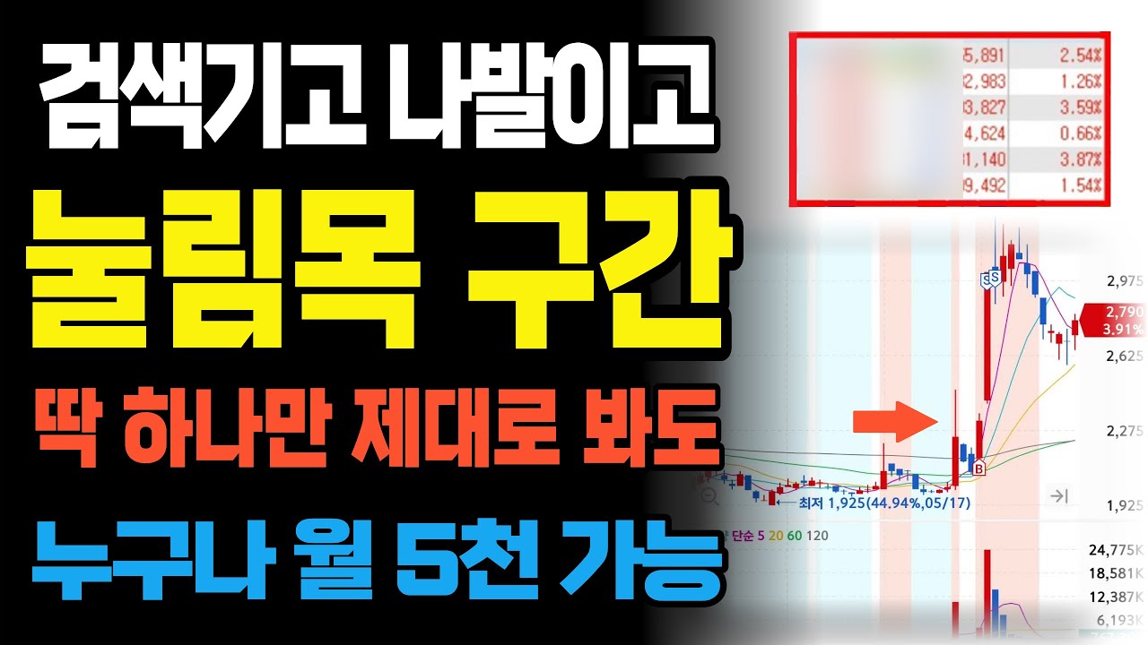 주식차트에 쓰레기 같은 지표 다 지우고 '눌림목 매매법' 딱 하나만 제대로 봐도 누구나 월 5천 벌 수 있습니다.