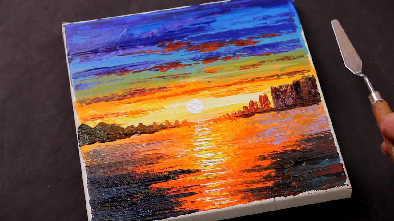 Abstract Sunset Painting / Acrylic painting on Canvas Step by Step ...